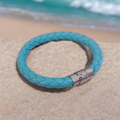Bransoletka pleciony rzemień niebieska