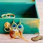 Kufer boho na biżuterię, mandala, złote dodatki, prezent, zielony - 