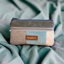 Szaro-niebieski patchworkowy portfelik