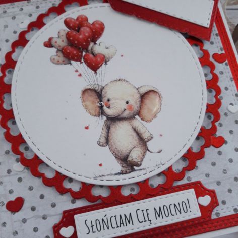 Kartka na walentynki ze słoniem, nietypowy napis