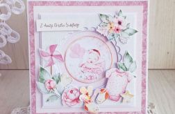 Kartka na Chrzest 3D Baby Joy różowa GOTOWA