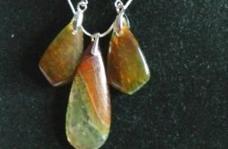 Zielono-pomarańczowy agat pajęczy i srebro, wisiorek, kolczyki - zestaw