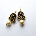 perły kolczyki sutasz,złoto i czarny - earrings soutache pearl swarovski
