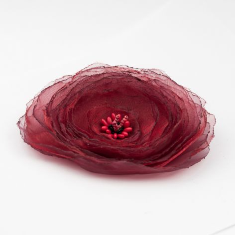 Broszka kwiat- czerwony mak 11 cm - Rękodzieło