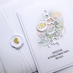 Zaproszenie komunijne kremowo-zielone Hostia