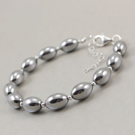 Hematyt i srebro - bransoletka