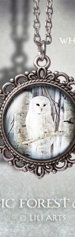 Medalion Biała sowa - White owl - zdobiony