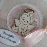 Kartka na Chrzest Święty z aniołkiem beż - Kartka na Chrzest Święty z aniołkiem beż