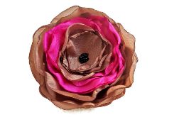 Broszka brązowo różowa 8cm kwiatek