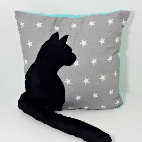 Poduszka z kotem i ogonem 3D czarny kot