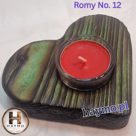 Świecznik drewniany serce zielony Romy No. 12