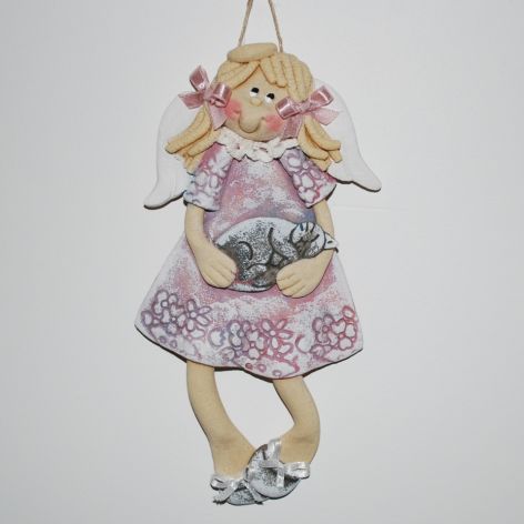 Mój kiciuś śpi - aniołek z masy solnej, prezent, dekoracja