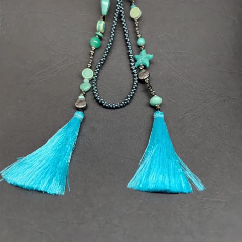 Naszyjnik Długi Sznur Turkusowa Rozgwiazda Z Chwostami