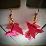 Kolczyki origami pink little bird - Od góry