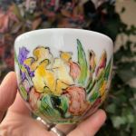 Porcelanowa filiżanka ze spodkiem ręcznie malowana Irysy - 