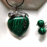 Zielony malachit, serce, zestaw biżuterii - 