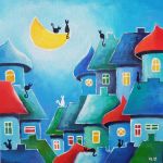 Bajkowe miasteczko kotów-obraz akryowy formatu 30/30 cm  - 