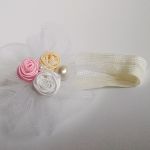 Tiulowa opaska z perełkami biała różowa - opaska