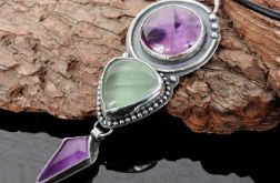 Wisiorek srebrny z ametystami i fluorytem