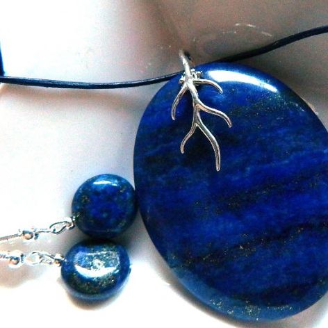 Lapis lazuli z pirytem, wisior i kolczyki