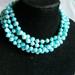 Naturalne błękitne perły słodkowodne, sznur pereł, naszyjnik