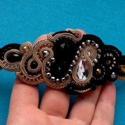 Bransoletka soutache  Czarno-Beżowa