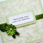 Kartka Z ŻYCZENIEM zielono-biała - Kartka okolicznościowa z zielonym kwiatuszkiem