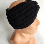 Opaska ręcznie robiona na drutach, czarna. - opaska czarna