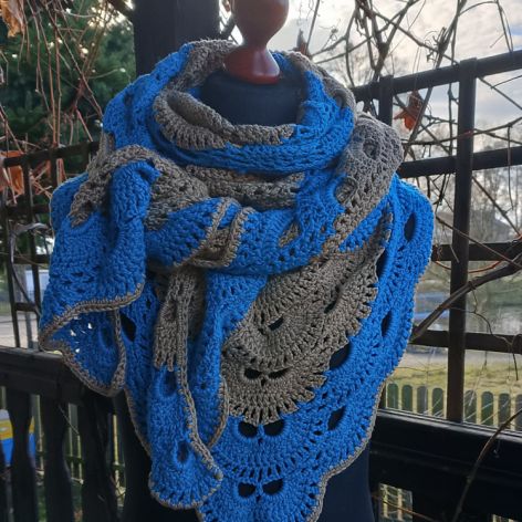 Bardzo duża chusta karmelowo niebieska