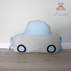 Poduszka dekoracyjna autko, beż-błękit