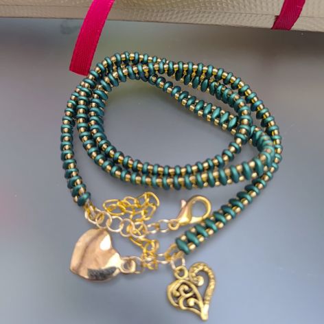 Bransoletka Zieleń Szmaragdowa Z Koralików Owijana 25.21