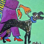 Obraz ręcznie malowany babcia z pieskiem art - 