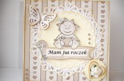 Kartka na roczek kremowa - dla dziewczynki