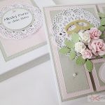Kartka MŁODEJ PARZE różowo-popielata - Różowo-popielata kartka ślubna w pudełku