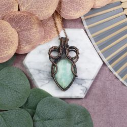 Miedziany wisiorek wire wrapping z amazonitem #530