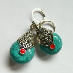 Turkusowe, wiszące, długie kolczyki i srebro