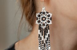 Czeskie koraliki Bigle srebrne Kolczyki Boho