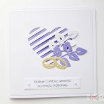 Kartka SLUBNA z sercem - Biało-fioletowa kartka na ślub