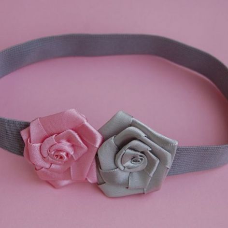 Opaska niemowlęca "Róż z szarym"