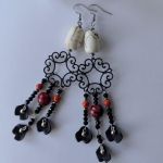 Kolczyki Czarne Płatki Boho Howlit Floral Czarny Kolczyk Etno - 