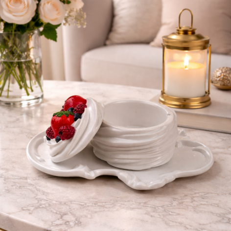 Świecznik gipsowy Jagodowy Deser – pastelowy świecznik dekoracyjny