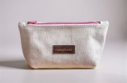 Pleciona kosmetyczka MIDI ecru różowy suwak