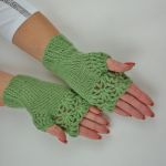 Mitenki ręcznie robione wełna w zieleni - rękawiczki szydełkowe