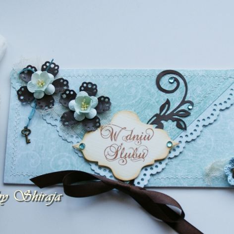 Kopertówka z okazji ślubu-'turkus i brąz'