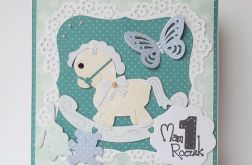 Kartka na roczek z konikiem kremowym