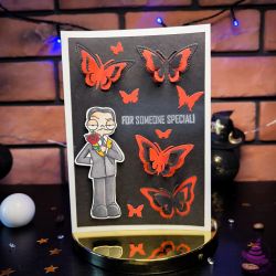Kartka z Gomezem Addams i motylkami Kartka z Gomezem Addams i motylkami