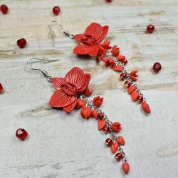 Długie kolczyki kwiaty -czerwone