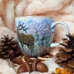 Ręcznie malowany kubek jeleń górski pejzaż 480 ml - Ręcznie malowane