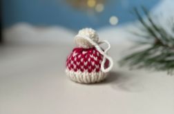 Ozdoba choinkowa, miniczapeczka, biało-różowa