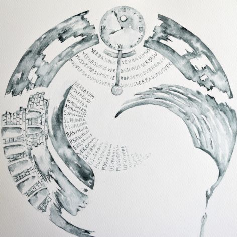 Verba sumus IV, obraz akwarelowy, akwarela obraz surrealizm